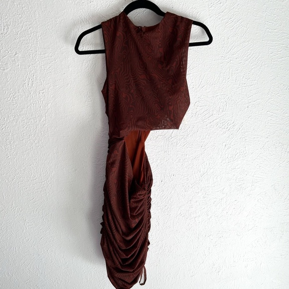 Mistress Rocks Ego Cocoa Mesh Asymmetric Cutout Mini Dress Small - Picture 2 of 8